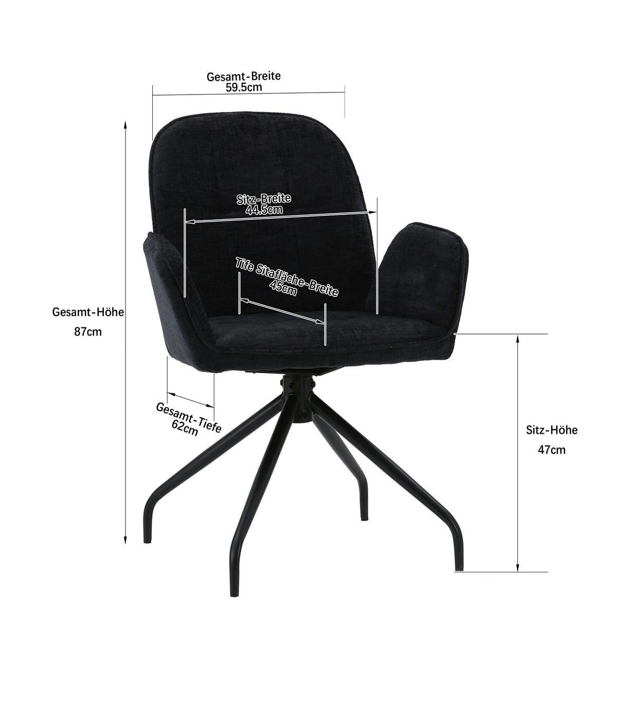 Armlehnstuhl Fria Giga Webstoff dunkelgrau, B: 59cm - Dunkelgrau/Schwarz, KONVENTIONELL, Textil/Metall (59/86/62cm)