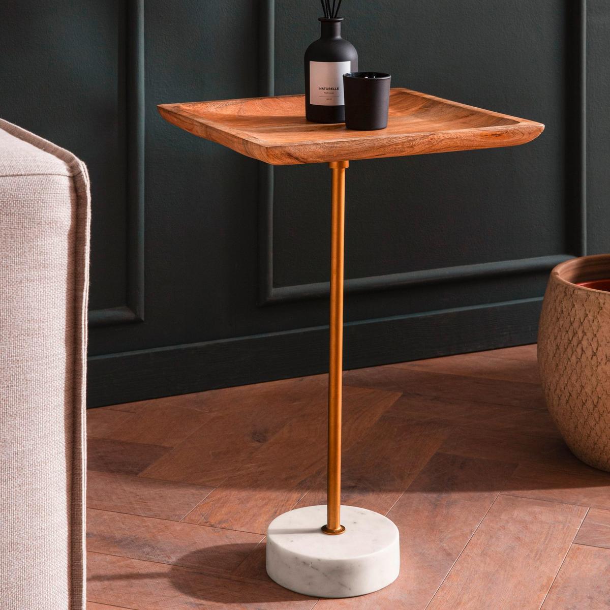Beistelltisch Goldfarben, Eiche L: 35 cm - Eichefarben/Goldfarben, Design, Holz/Stein (35/35/55cm) - Livetastic