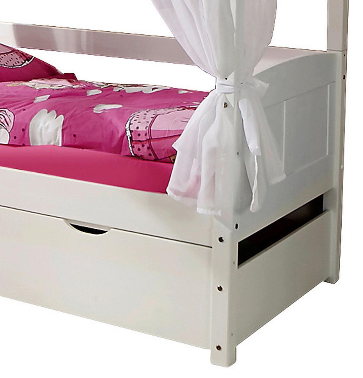 Detská posteľ s nebesami LINO MINI záves ružovo-biely - biela/ružová, Modern, drevo (80/160cm) - MID.YOU
