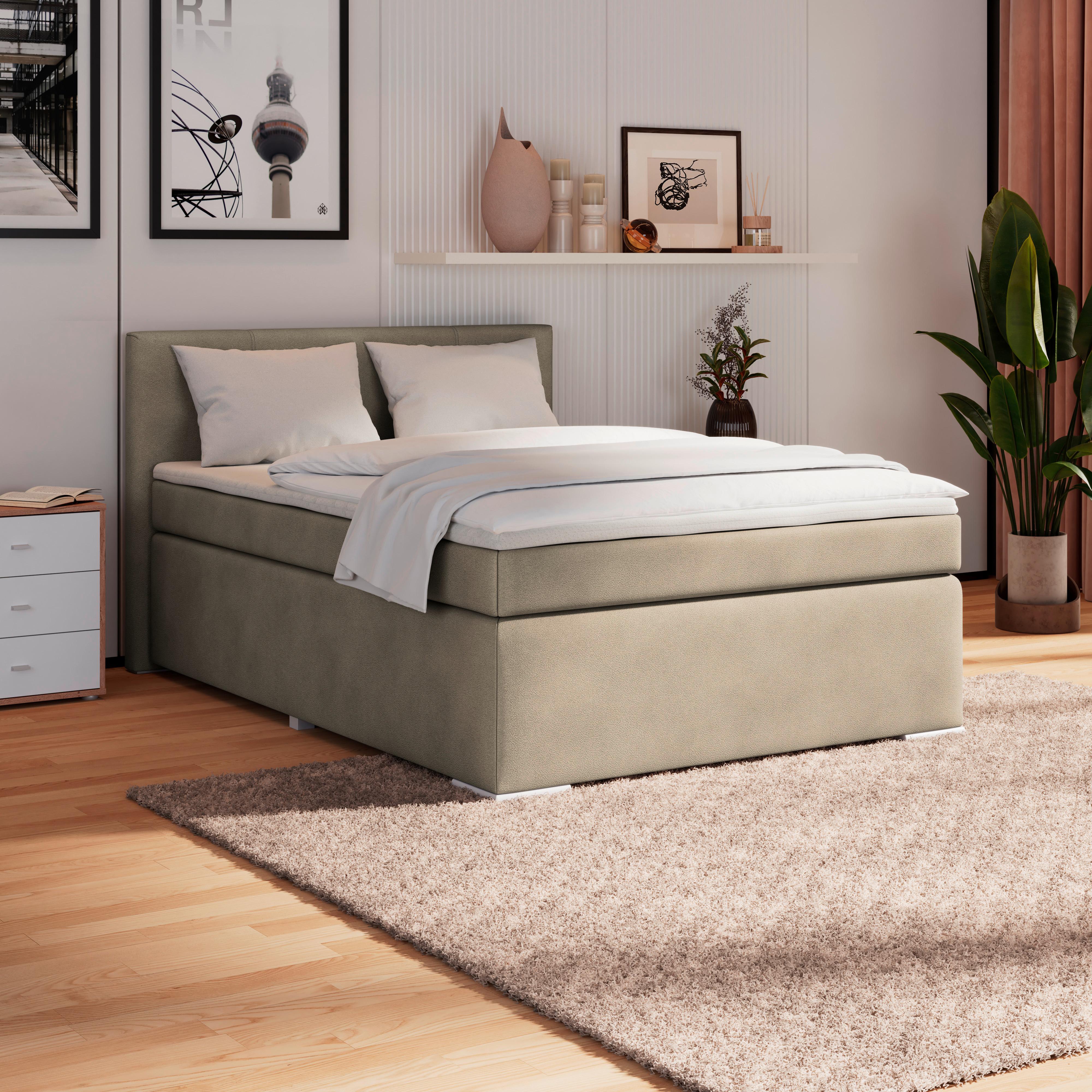 Boxspringbett Mira 1 - Taupe, Basics, Holz/Kunststoff (140/200cm)