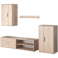 Obývacia stena BERNO dub Sonoma dekor - farba duba/strieborná, Basics, kompozitné drevo/plast (190/150/40cm) - P & B