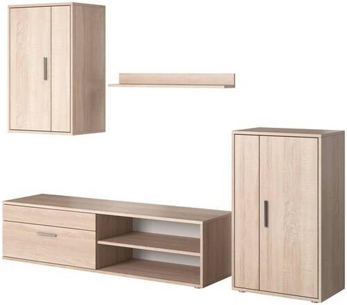 Obývacia stena BERNO dub Sonoma dekor - farba duba/strieborná, Basics, kompozitné drevo/plast (190/150/40cm) - P & B