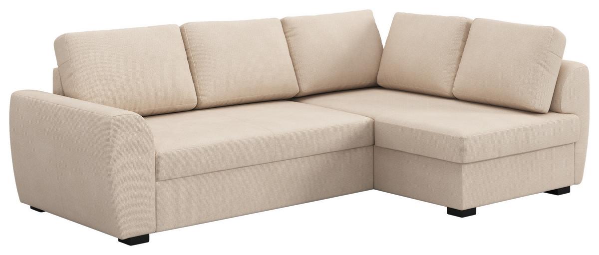 Ecksofa mit Bettfunktion Drift Microfaser natur, B: 253cm - Schwarz/Naturfarben, Trend, Textil (253/154cm)