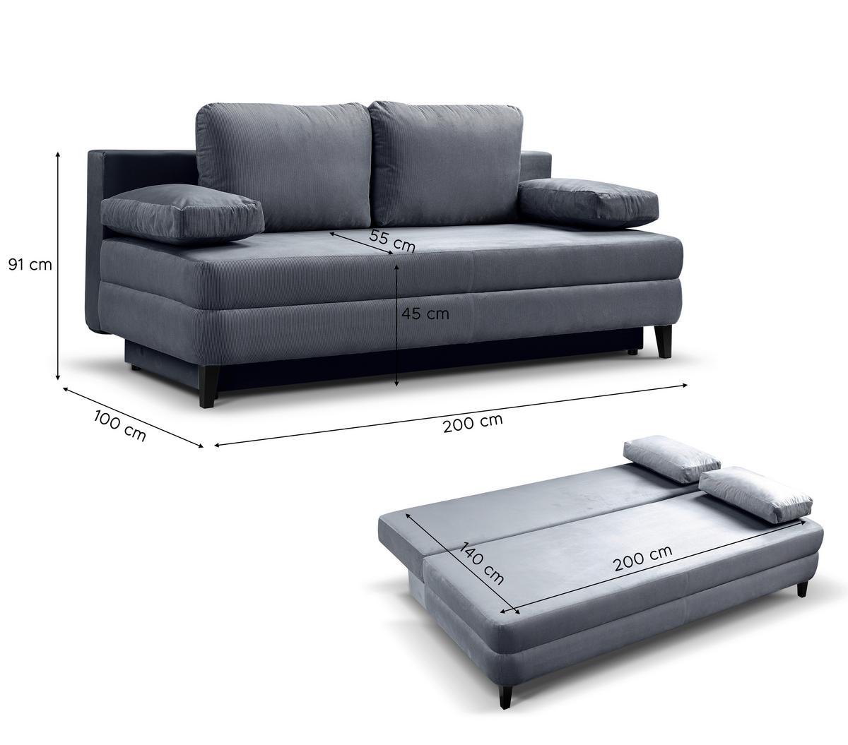 Schlafsofa Sorto Blaugrau B: 200cm - Blaugrau/Schwarz, Basics, Holz/Textil (200/91/100cm) - MID.YOU