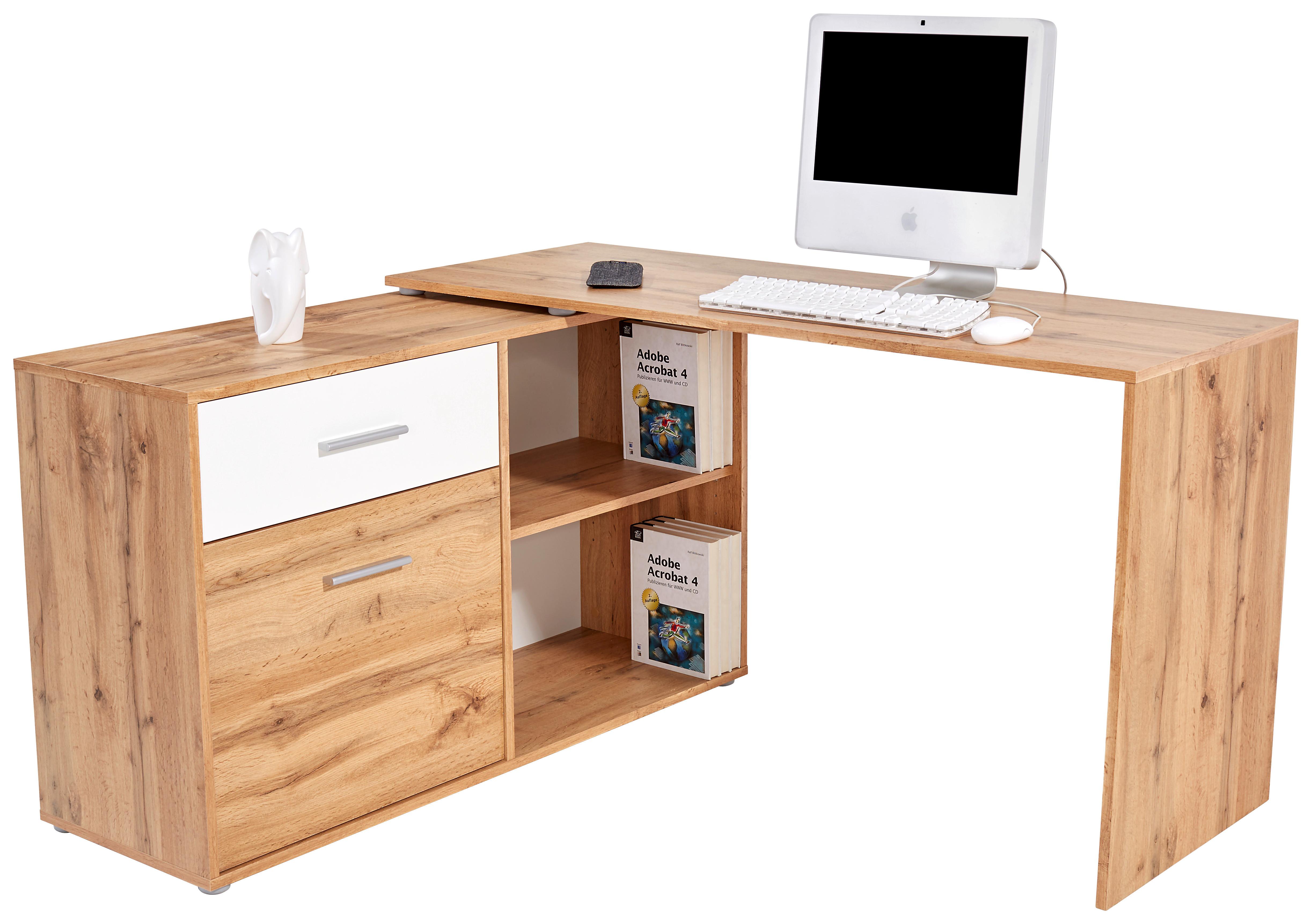 Eckschreibtisch mit Stauraum B 138cm H 74cm Prag, Eiche Dekor - Eichefarben, MODERN, Holzwerkstoff (138/74/50cm)