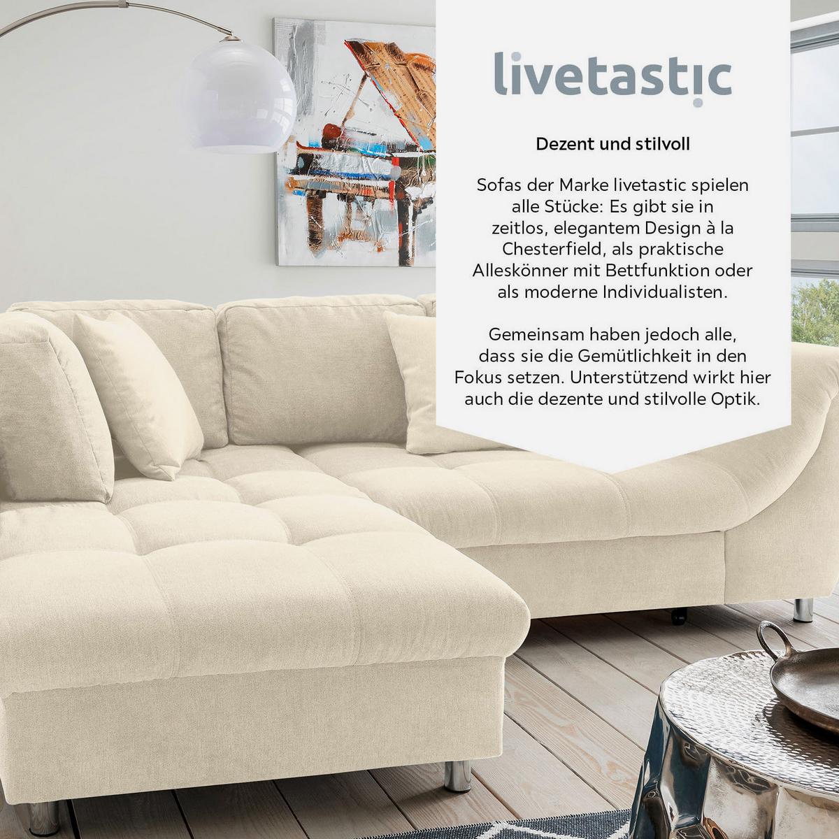 Ecksofa mit Schlaffunktion Agira Beige 190x250cm - Chromfarben/Beige, Design, Textil (190/250cm) - Livetastic