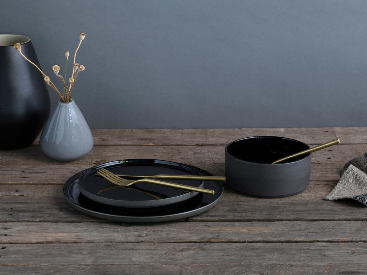 Speisetellerset Futuro Schwarz L: 28,5 cm - Schwarz, Basics, Keramik (26/26/2cm) - Creatable