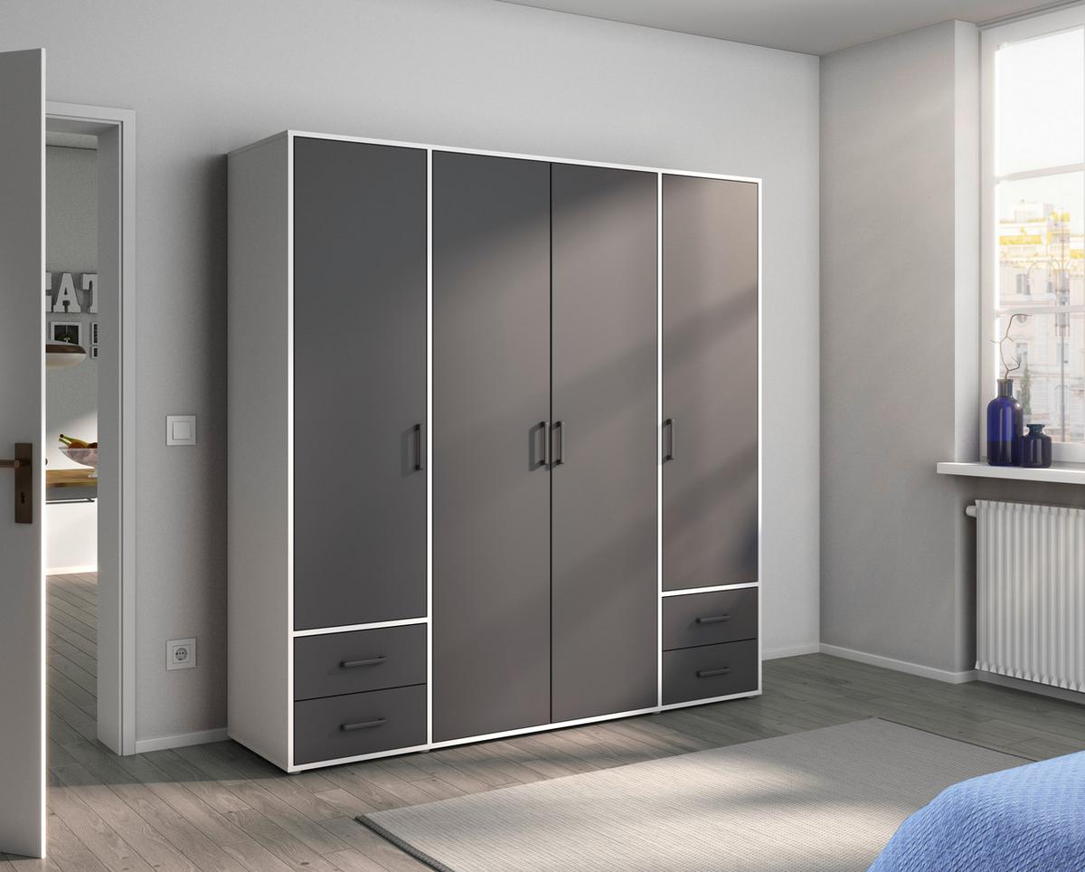 Drehtürenschrank Voyager Weiß,grau B: 187 Cm - Weiß/Grau, MODERN, Holzwerkstoff (187/194/53cm) - Rauch Möbel