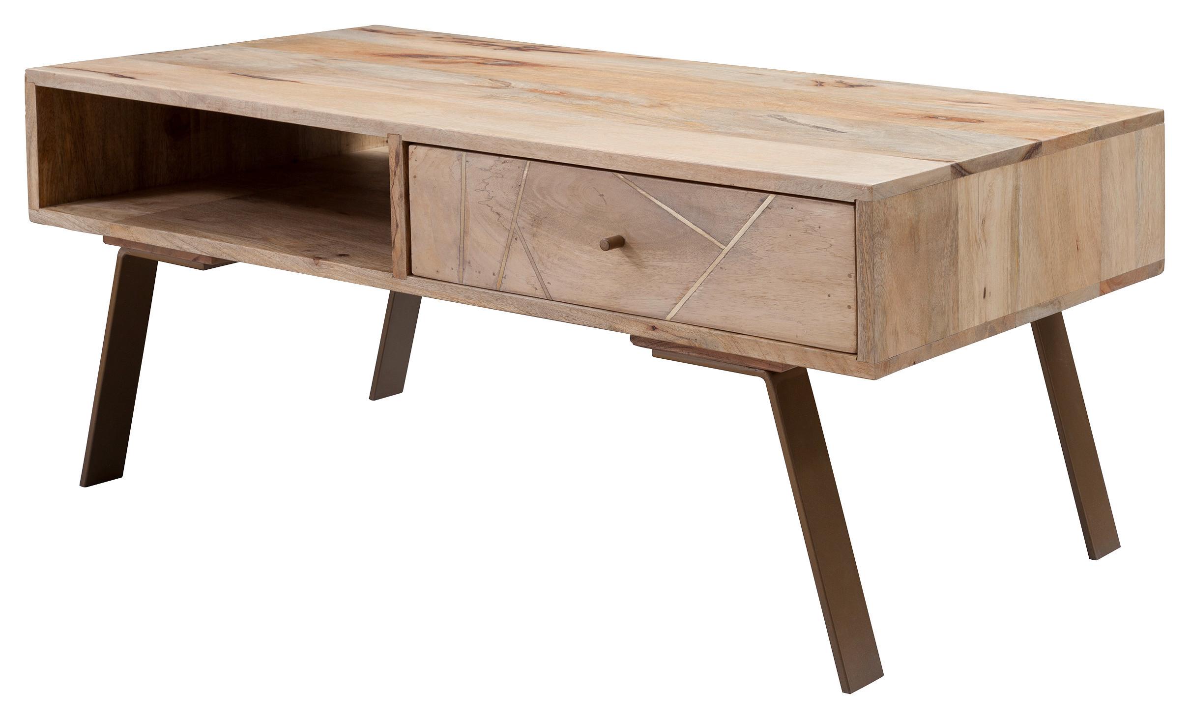 Couchtisch Holz mit Stauraum Sikar, Mangoholz - Braun, Design, Holz/Metall (95/50/42cm) - MID.YOU