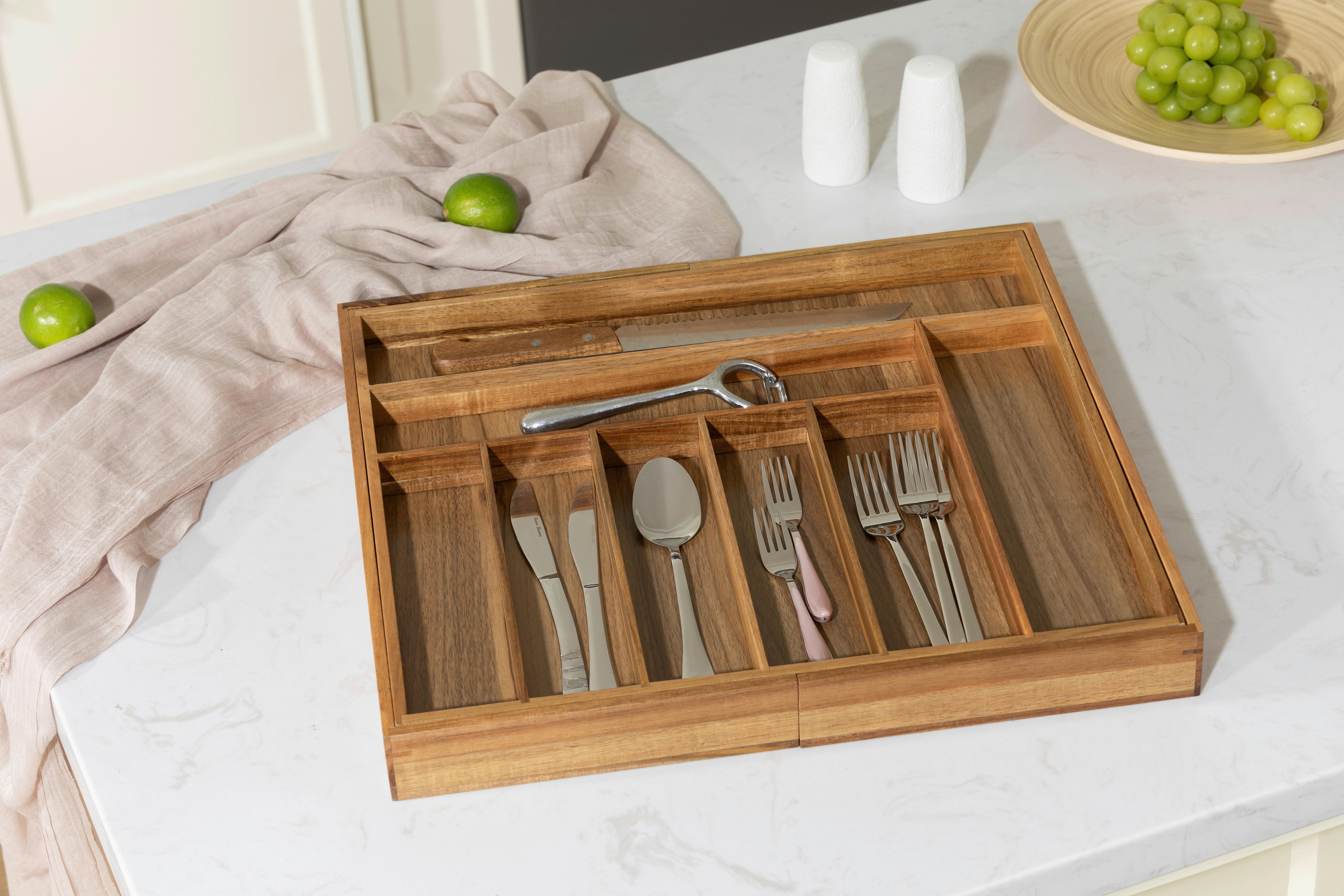Evőeszköztartó Fiókbetét Wk018-A - akácia színű/ekrü, Basics, fa (45-65/5/43,5cm) - James Wood