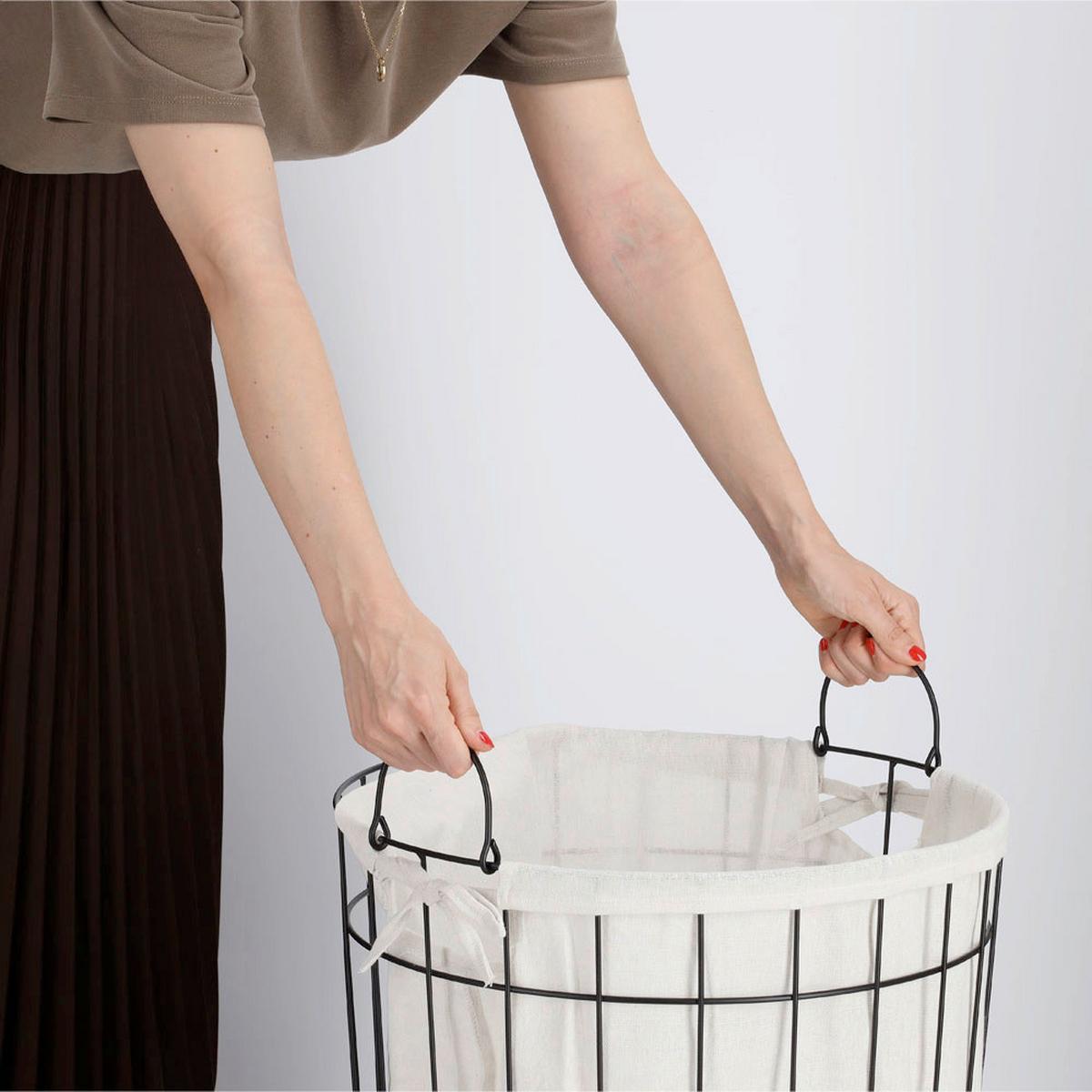 Wäschesammler Naturfarben/ Schwarz B: 44 cm - Schwarz/Naturfarben, Basics, Textil/Metall (44/44/60cm) - Zeller Present