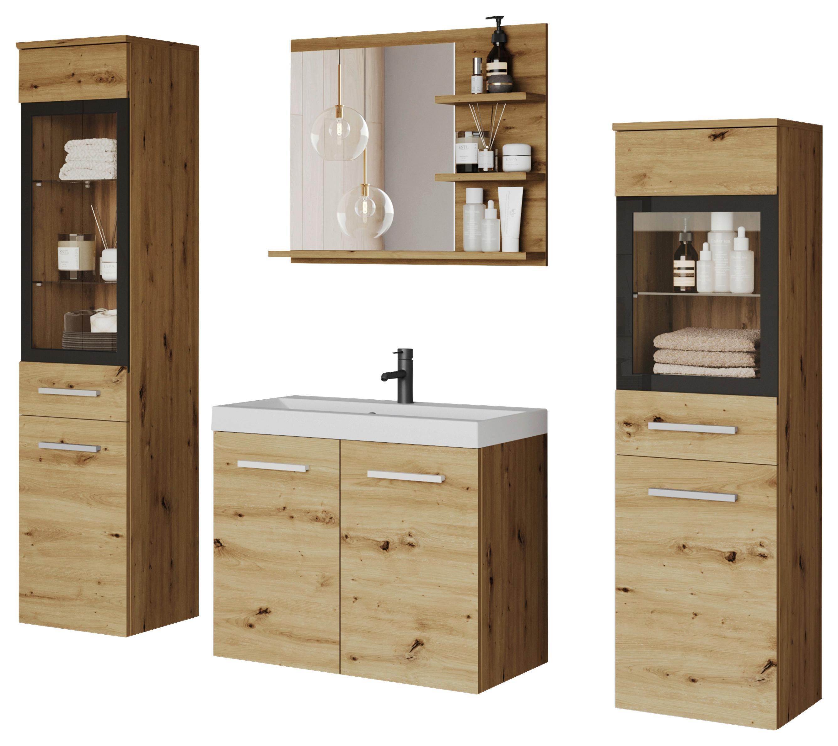 Badmöbel-Set 5-Tlg inkl. LED Madrit I Eiche Artisan - Eiche Artisan/Weiß, LIFESTYLE, Glas/Holzwerkstoff (120cm) - P & B
