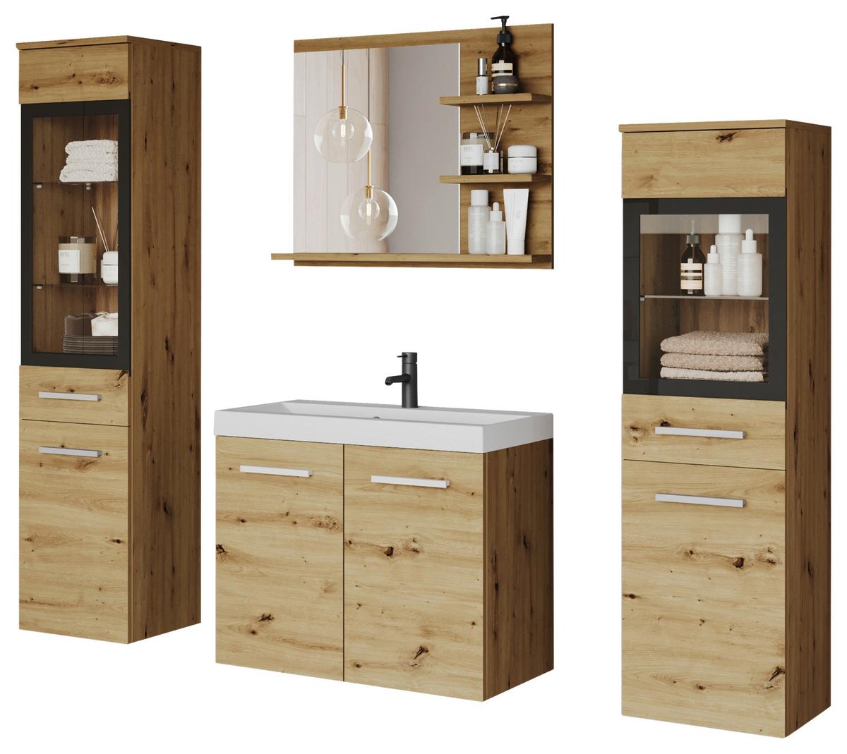 Badmöbel-Set 5-Tlg inkl. LED Madrit I Eiche Artisan - Eiche Artisan/Weiß, LIFESTYLE, Glas/Holzwerkstoff (120cm) - P & B