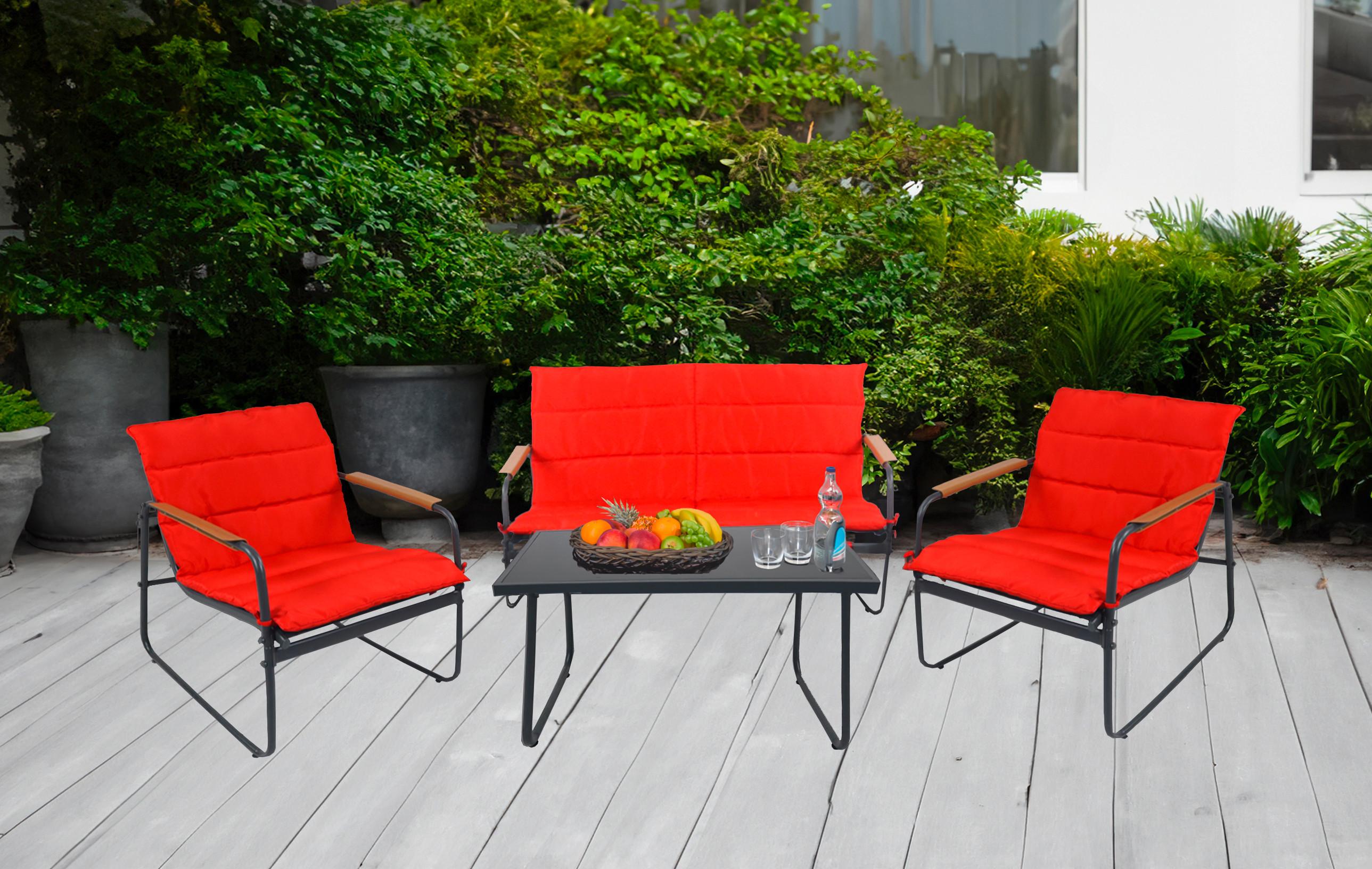 Loungegarnitur Lexila 4-teilig Rot - Anthrazit/Rot, MODERN, Glas/Kunststoff - MID.YOU