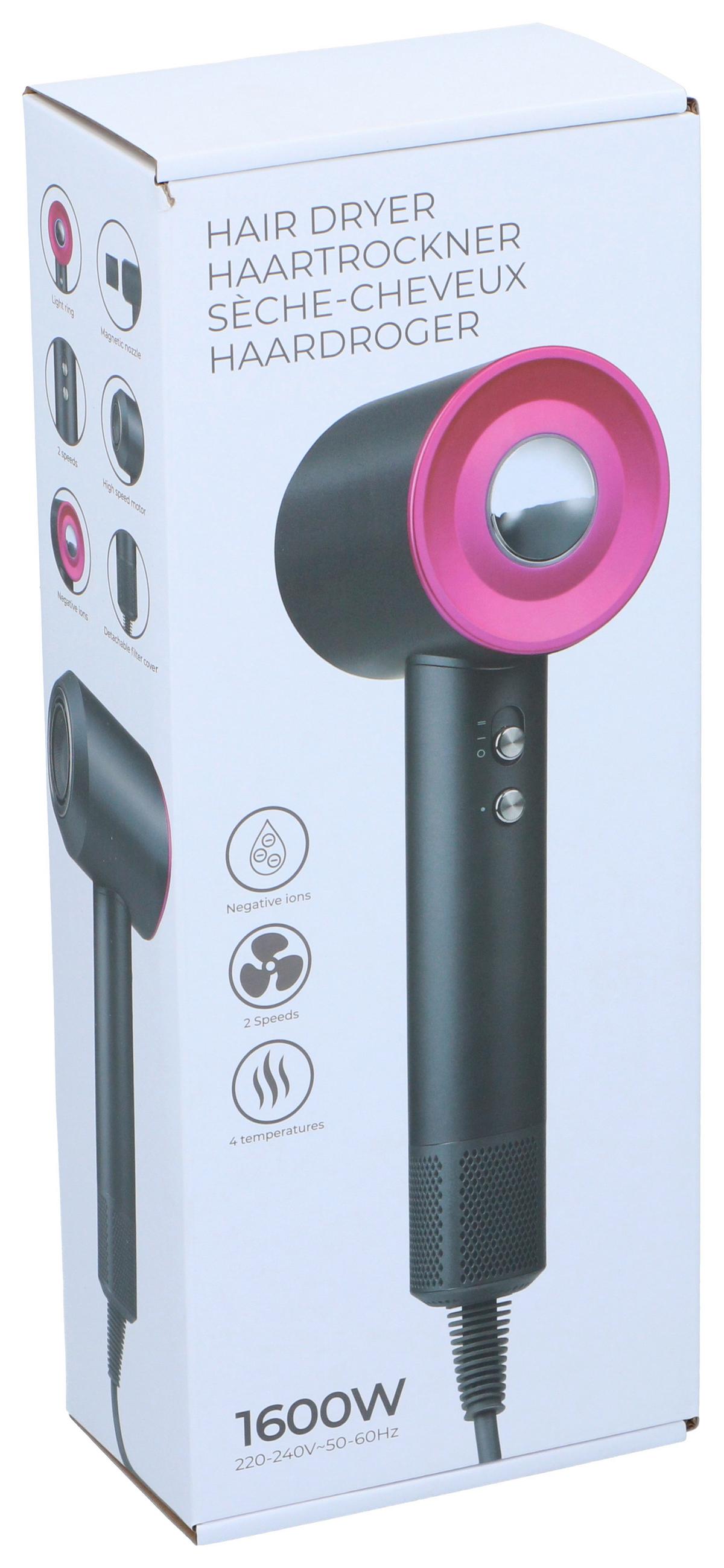 HAARTROCKNER 1600W, Schwarz, Pink - Pink/Schwarz, Basics, Kunststoff/Metall (14,1/8,6/35,3cm)