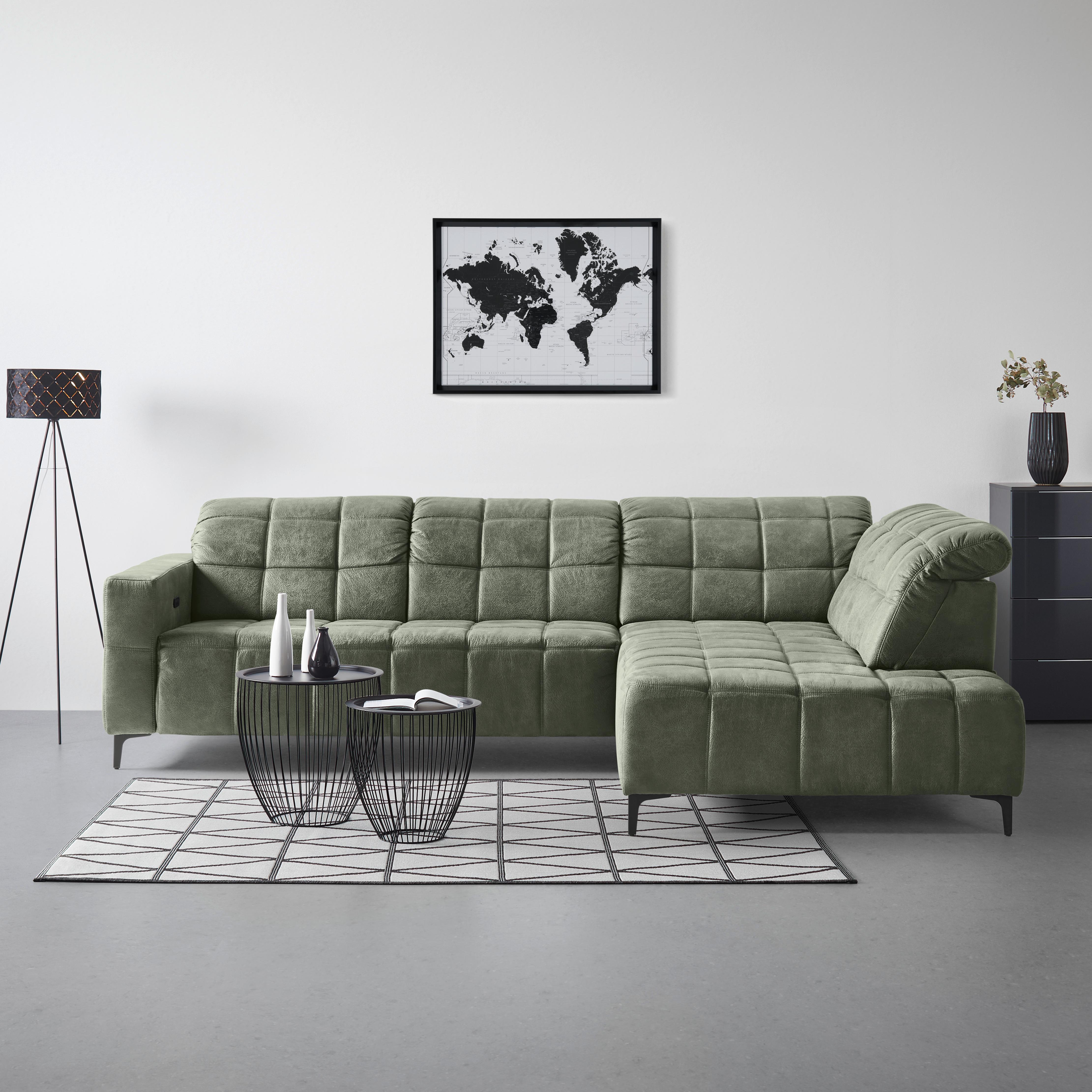 Rohová sedačka PANAMA, pravá, olivově zelená - černá/olivově zelená, Konvenční, kov/textil (304/216cm) - Premium Living