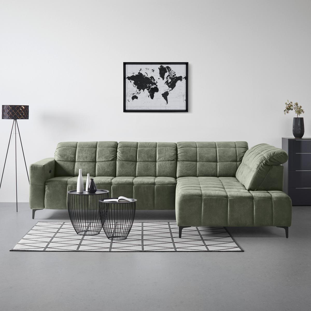 Rohová sedačka PANAMA, pravá, olivově zelená - černá/olivově zelená, Konvenční, kov/textil (304/216cm) - Premium Living
