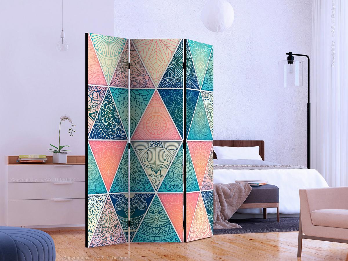 Paravent Multicolor Türkis B: 135 cm - Türkis/Multicolor, Basics, Holz/Textil (135/172/3cm) - artgeist