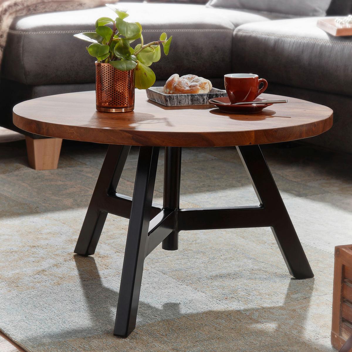 Konferenčný stolík z masívneho dreva š: 60cm - čierna/farba indického palisandra, Modern, kov/drevo (60/60/35cm) - MID.YOU
