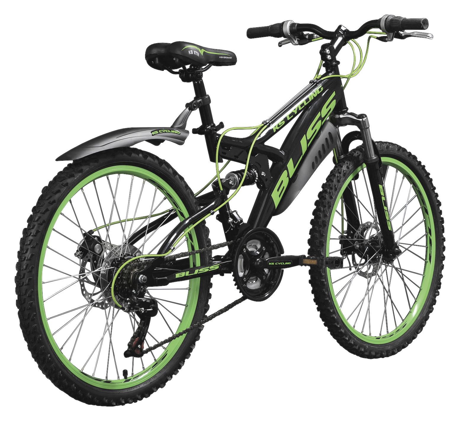 Kinderfahrrad 24 Zoll Fully Bliss 18 Gänge - Schwarz/Grün, Basics, Metall (180/70/80cm) - KS Cycling