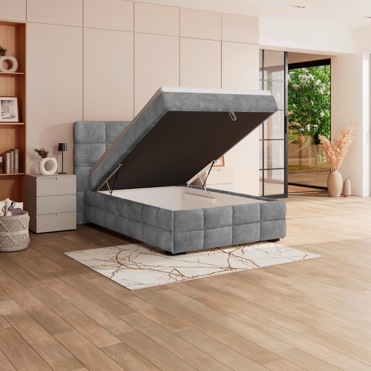 Čalúnená posteľ VEGA 140x200 cm, sivá - čierna/sivá, Trend, drevo/textil (140/200cm)