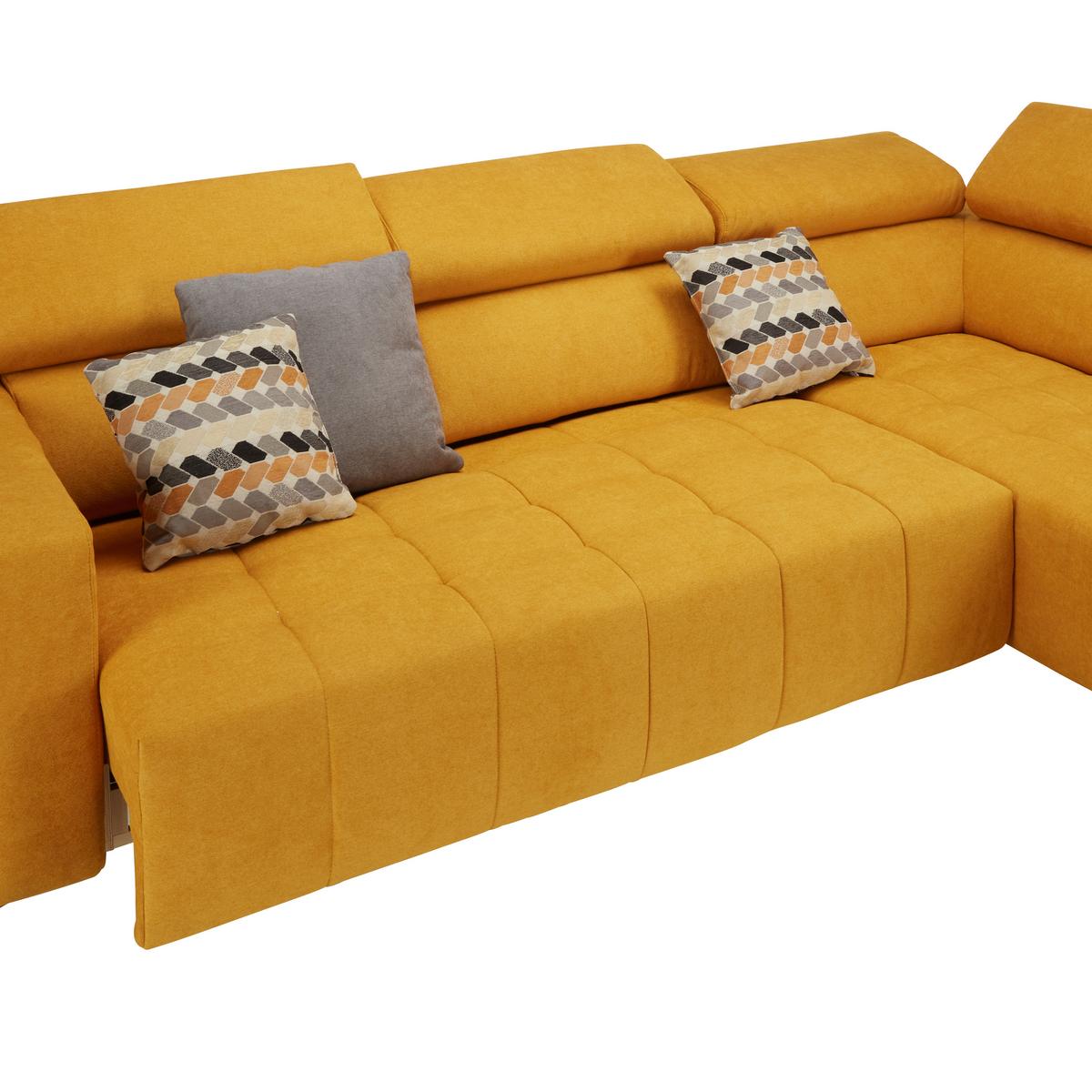 Rohová sedačka TARRAGONA, pravá, žltá, el.výsuv - černá/žlutá, Moderní, textil (295/201cm)
