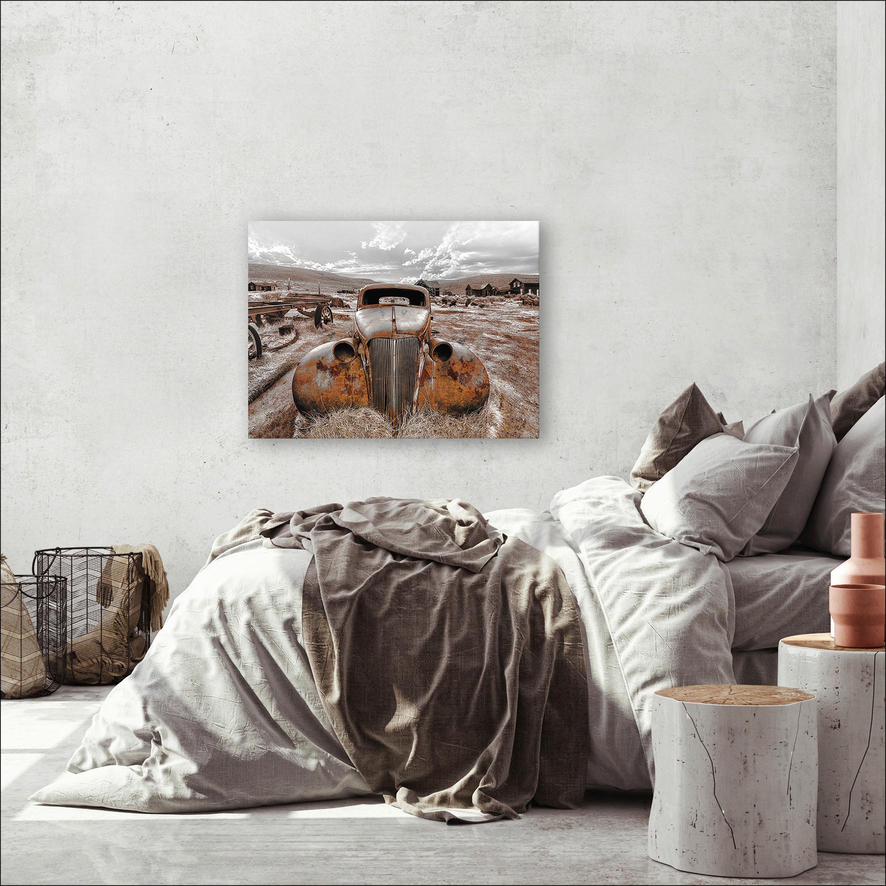 Leinwandbild Lost Car Oldtimer Braun/rostfarben 77x57 Cm - Rostfarben/Braun, Basics, Holzwerkstoff (77/57/2cm)