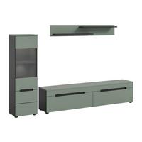 WOHNWAND Canu Graugrün B: 221cm - Schwarz/Graugrün, Design, Holzwerkstoff (221/141/33cm) - Livetastic
