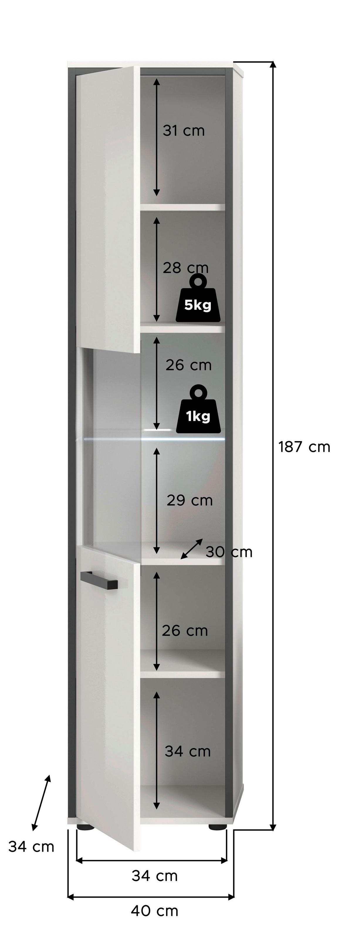 Hochschrank Kojak, Weiß Hochglanz B: 40 Cm - Weiß Hochglanz/Schwarz, MODERN, Holzwerkstoff (40/188/34cm) - MID.YOU