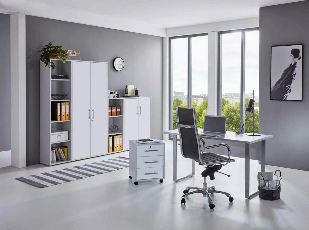 Büro Office Edition Grau/weiß - Weiß/Grau, MODERN, Holzwerkstoff/Metall - MID.YOU