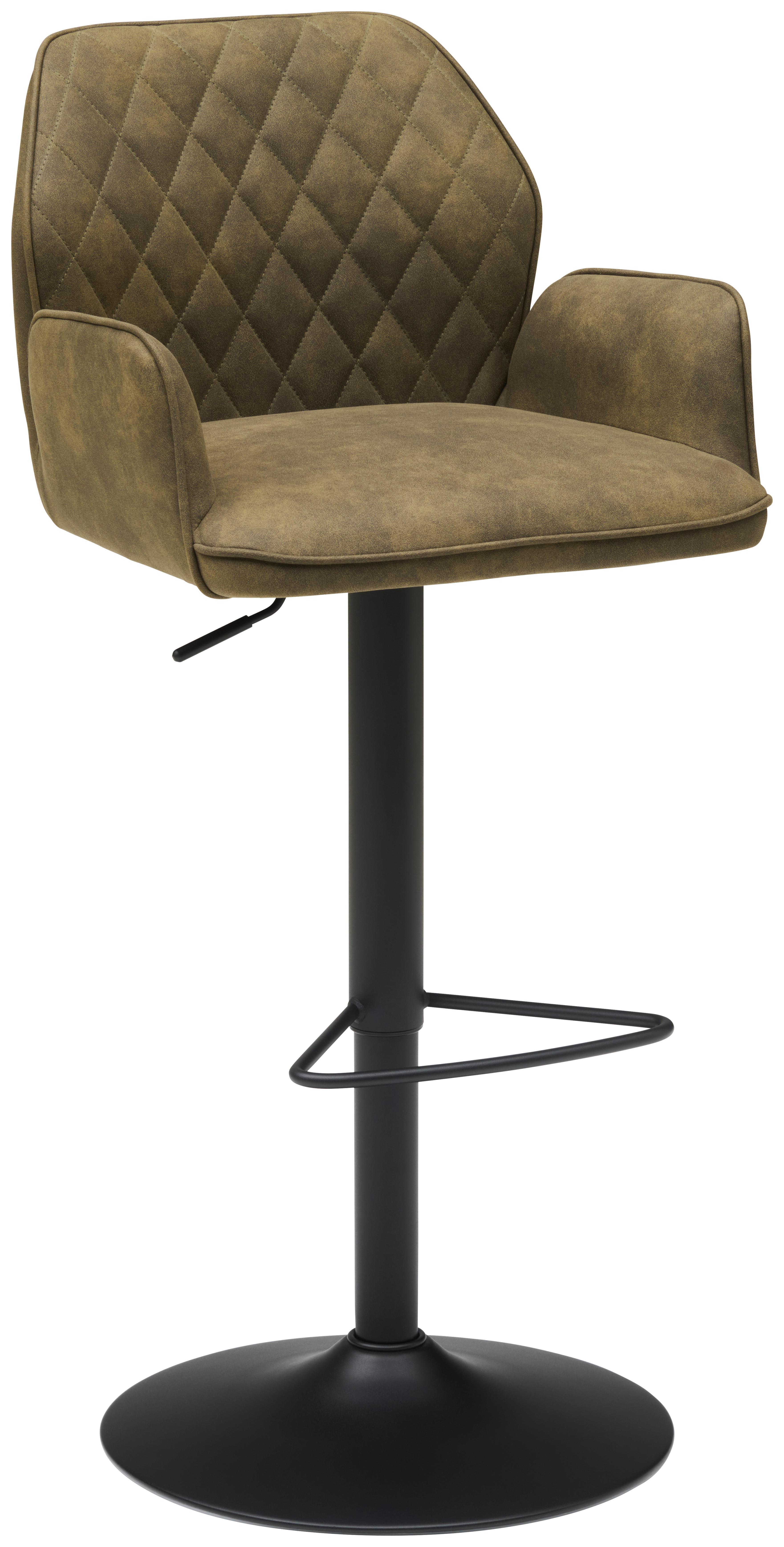 Barhocker höhenverstellbar mit Lehne Wanda Webstoff grün - Schwarz/Grün, KONVENTIONELL, Textil/Metall (51/90-111/52cm) - MID.YOU