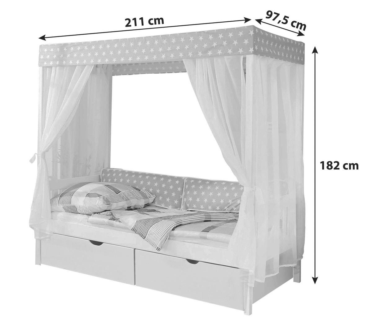 Posteľ s nebesami LINO záves béžovo-biely - biela/béžová, Modern, drevo (90/200cm) - MID.YOU