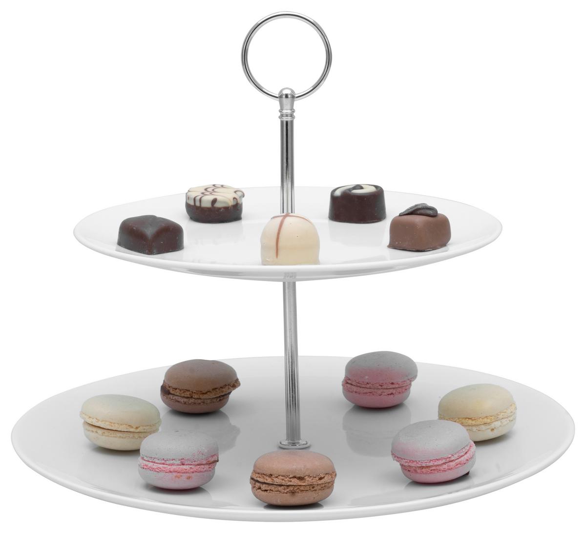 Etagere Rund Porzellan/Metall Creatable 2-Stöckig Weiß - Weiß, Keramik/Metall (21-28cm) - Creatable