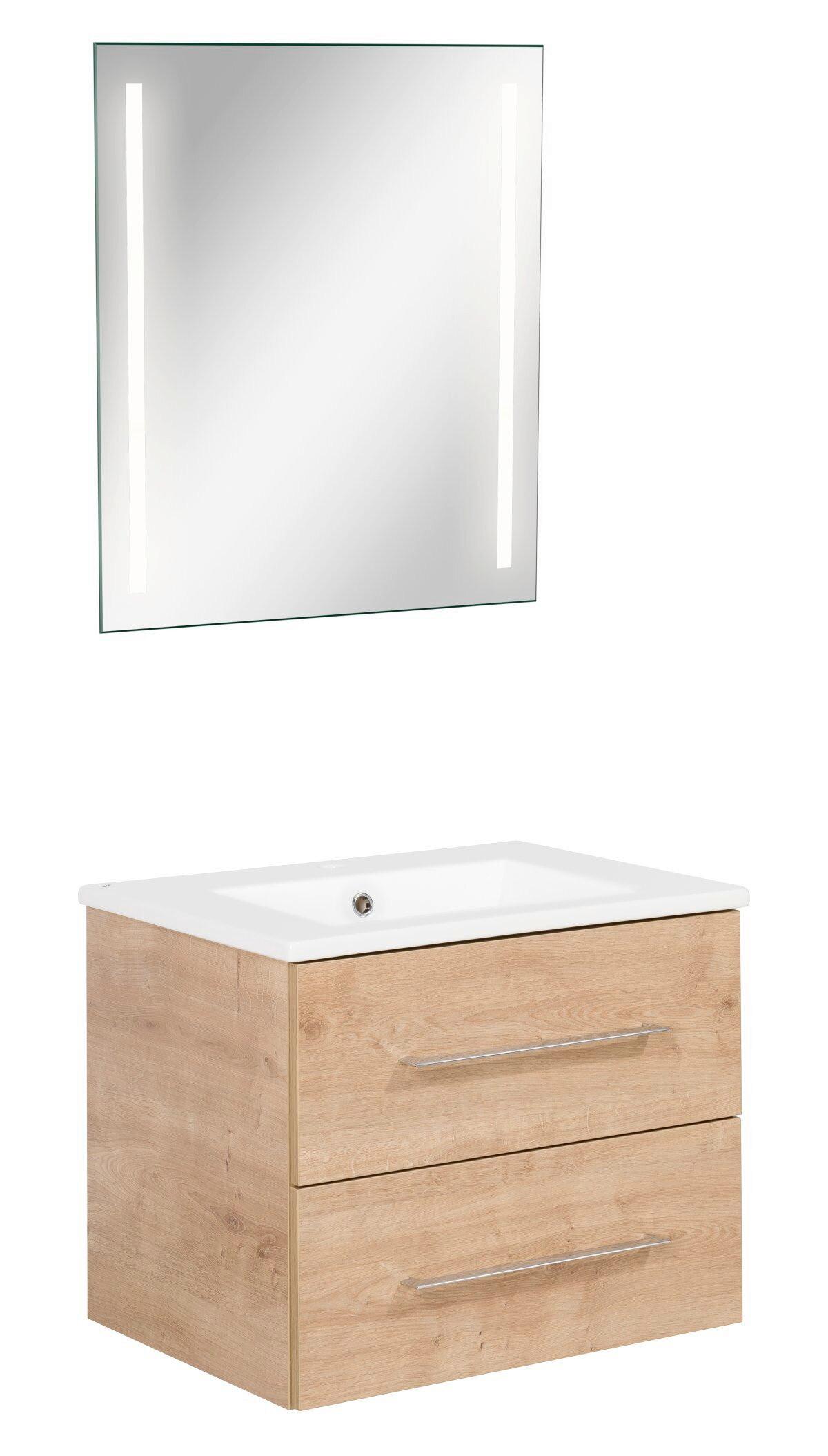 Badezimmer B.Perfekt Eichefarben 3-Teilig - Eichefarben/Weiß Hochglanz, Basics, Keramik/Holzwerkstoff (60cm) - MID.YOU