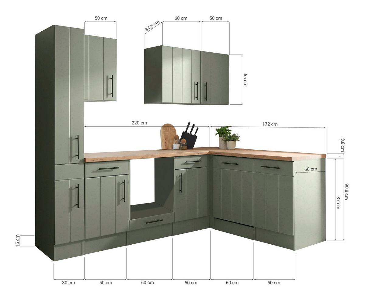 Küchenleerblock Anton Wildeiche/Schilfgrün B: 250cm - Schilfgrün/Wildeiche, Trend, Holzwerkstoff (250/172cm) - Respekta