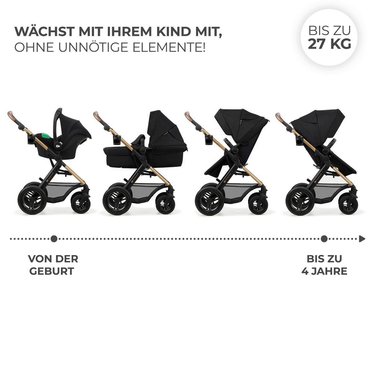 Kinderwagenset schwarz/gold 7tlg. - Goldfarben/Schwarz, Basics, Textil/Metall (86,5/60/106cm) - Kinderkraft