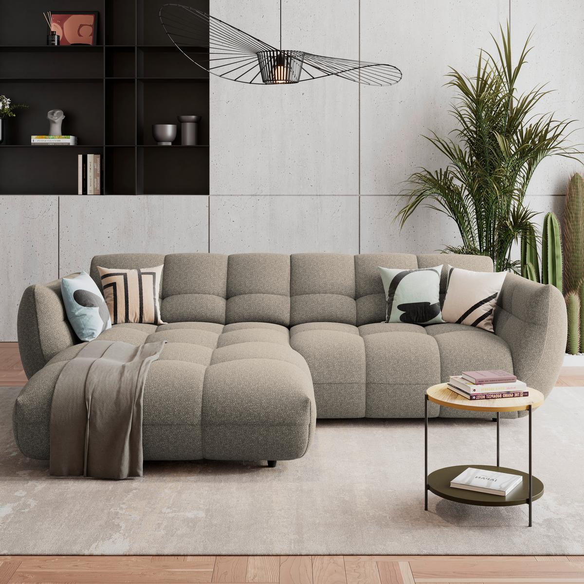 Ecksofa Panda Chenille beige, 178x280cm - Dunkelgrün/Beige, Trend, Textil (178/280cm)