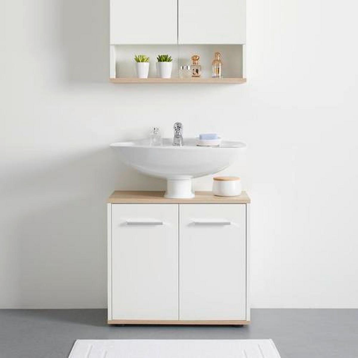 Waschbeckenunterschrank Yasmin B: 60cm Weiß - Eichefarben/Schwarz, Basics, Holzwerkstoff (60/52,7/28,3cm) - MID.YOU