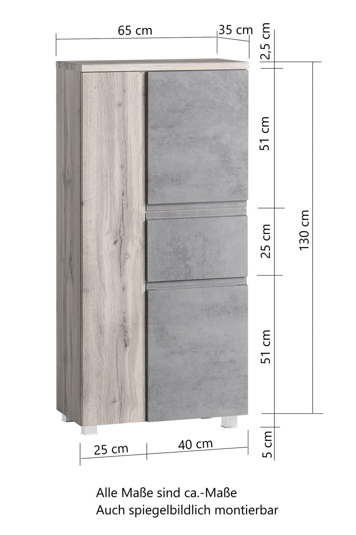 Midischrank Verese B: 65 Cm Hellgrau/eiche Wotan - Silberfarben/Eiche Wotan, MODERN, Holzwerkstoff (65/130/35cm) - Held