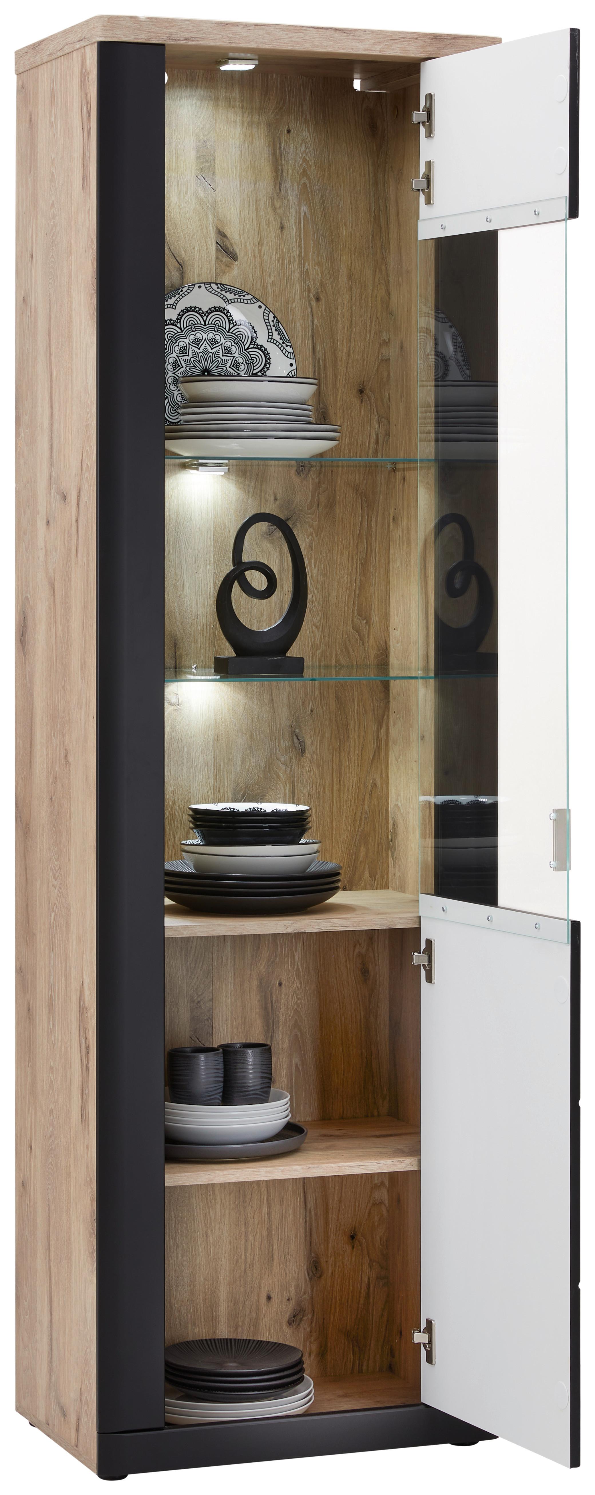 Vitrine in Schwarz und Viking Eiche-Optik