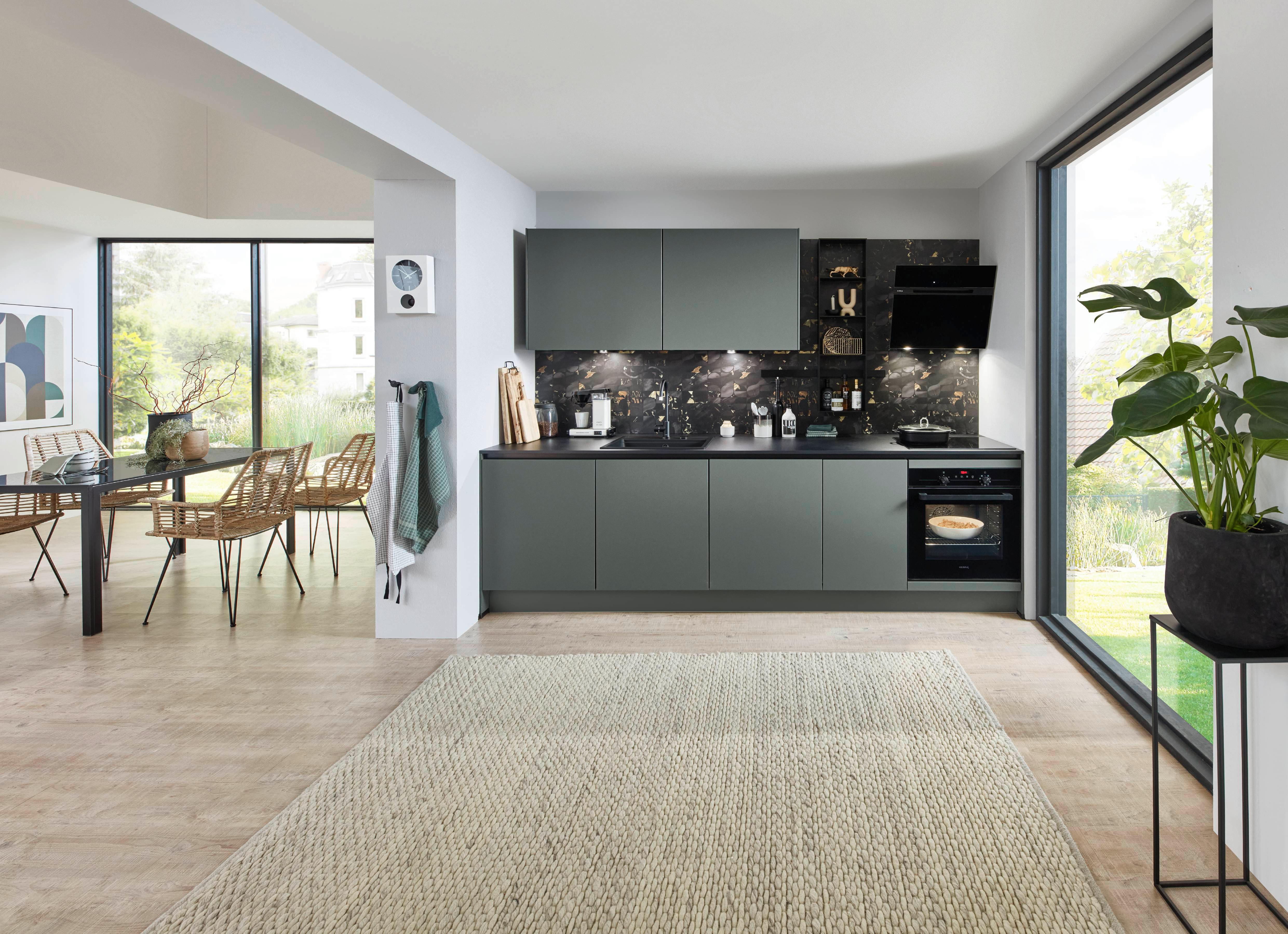 Küchenzeile Eastbourne ohne Geräte 290 cm Mineralgrün - Basics, Holzwerkstoff (290cm) - Vertico