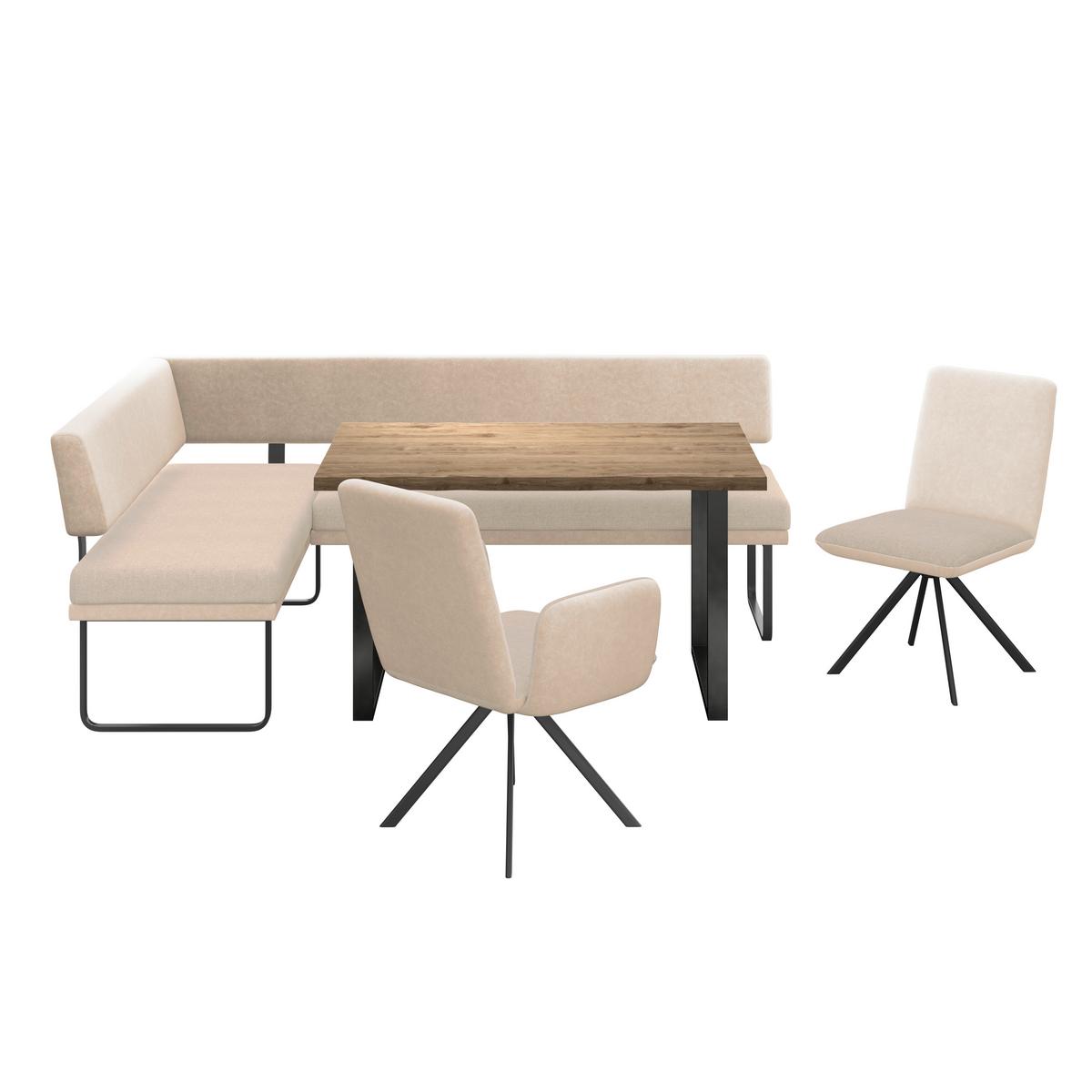 Eckbank Kian Webstoff Creme,  S:164x233 cm - Creme/Schwarz, Trend, Textil/Metall (164/233cm)