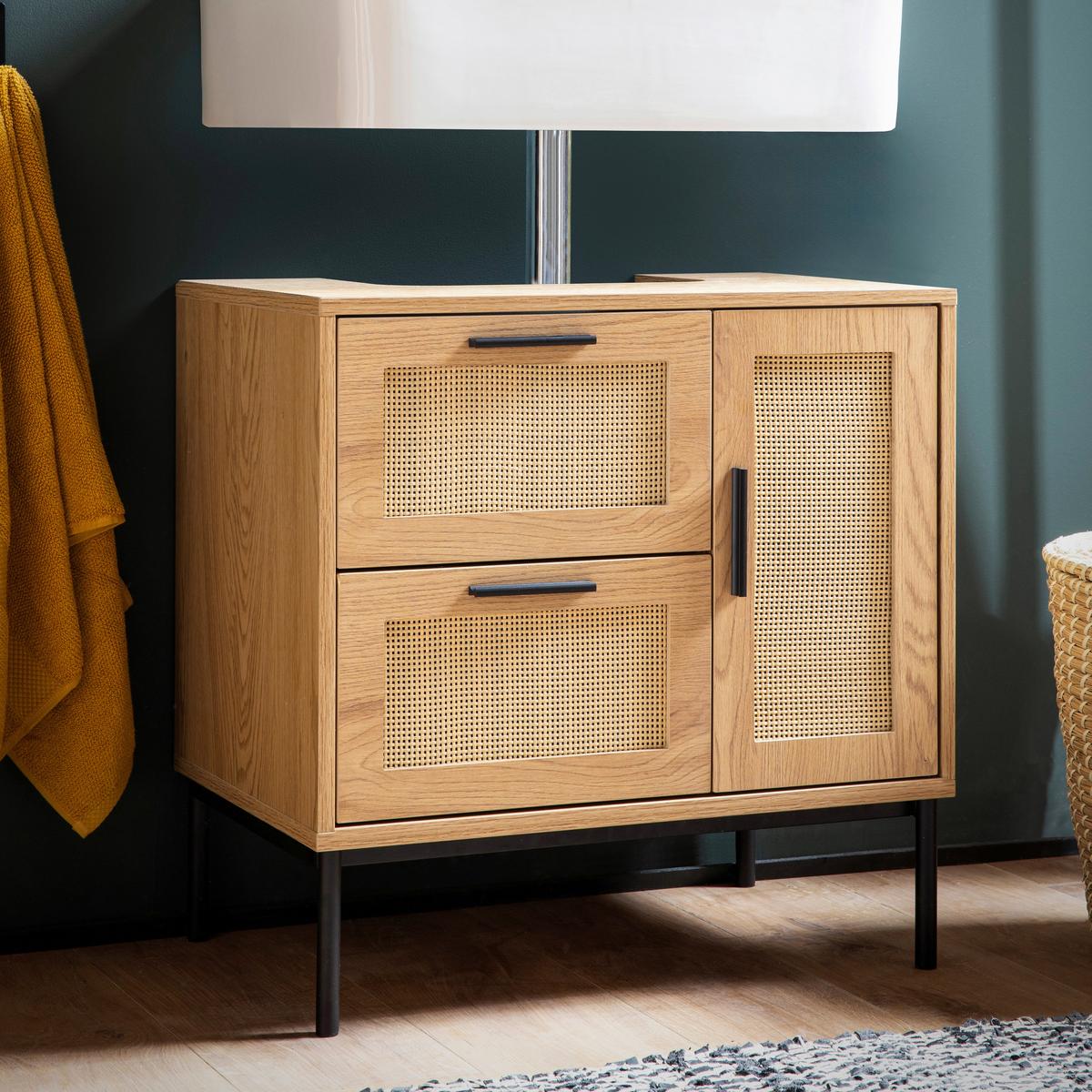 Waschbeckenunterschrank Eichefarben, B: 60 Cm - Eichefarben/Schwarz, Design, Holzwerkstoff (60/60/40cm) - MID.YOU