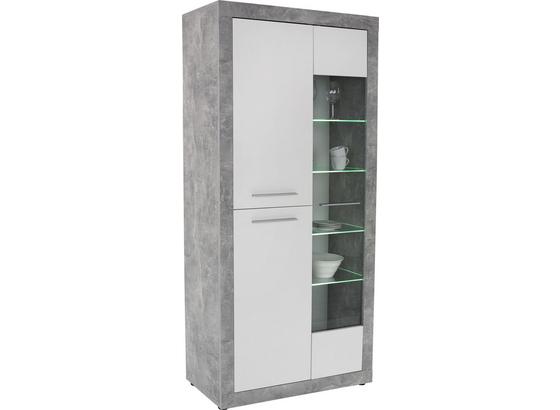 Vitrine Strada B:93cm mit LED- Beleuchtung, Weiß/ Betonoptik - Weiß, KONVENTIONELL, Holzwerkstoff (93/194cm)