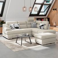 Ecksofa mit Schlaffunktion & Bettkasten Platinfarben - Platinfarben/Chromfarben, KONVENTIONELL, Textil (264/217cm) - MID.YOU