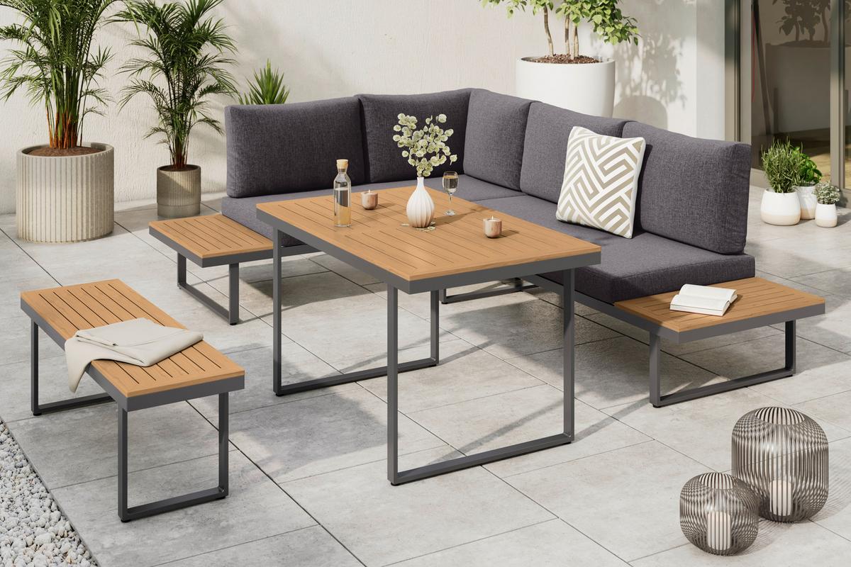 Loungegarnitur Montreal II - Dunkelgrau/Naturfarben, MODERN, Kunststoff/Textil (250/180cm) - Beldano