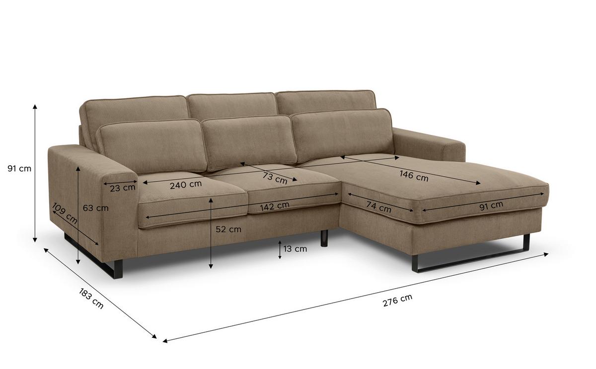 Ecksofa Bolivia Beigebraun S:276x183cm - Beige/Beigebraun, Basics, Holzwerkstoff/Textil (276/183cm) - MID.YOU