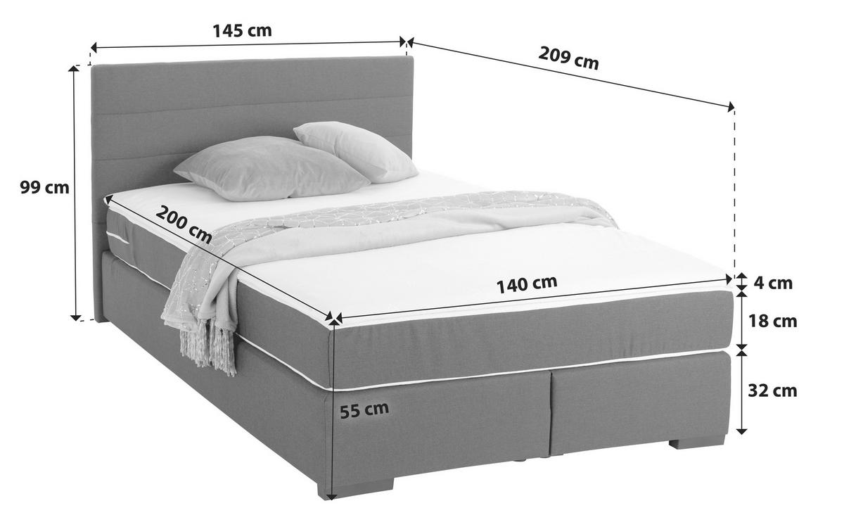 Boxspringbett mit Topper 140x200 cm Mammut, Anthrazit - Anthrazit/Schwarz, KONVENTIONELL, Holz/Holzwerkstoff (140/200cm) - MID.YOU