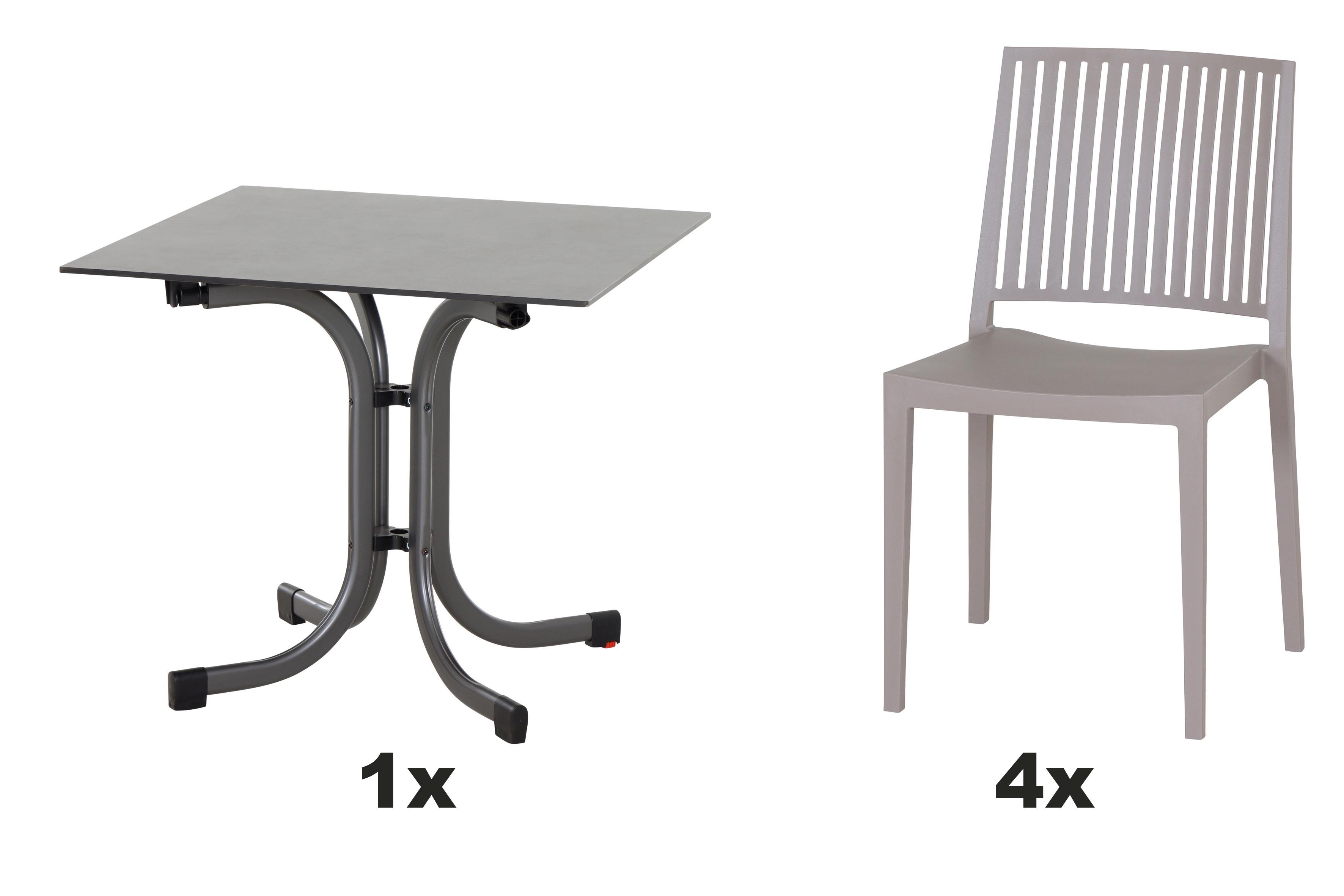 Gartengarnitur T20142 - Taupe/Anthrazit, Basics, Holzwerkstoff/Kunststoff (80/80/80cm) - Siena Garden