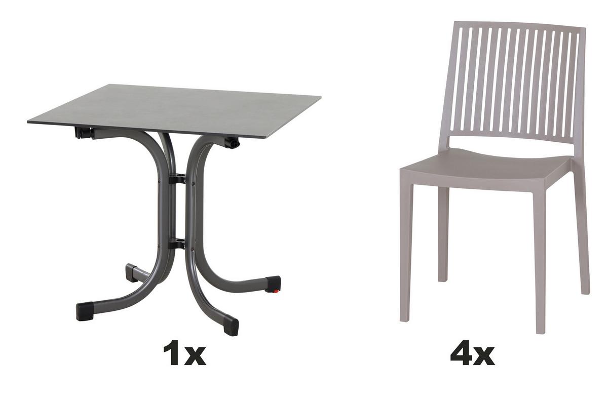 Gartengarnitur T20142 - Taupe/Anthrazit, Basics, Holzwerkstoff/Kunststoff (80/80/80cm) - Siena Garden